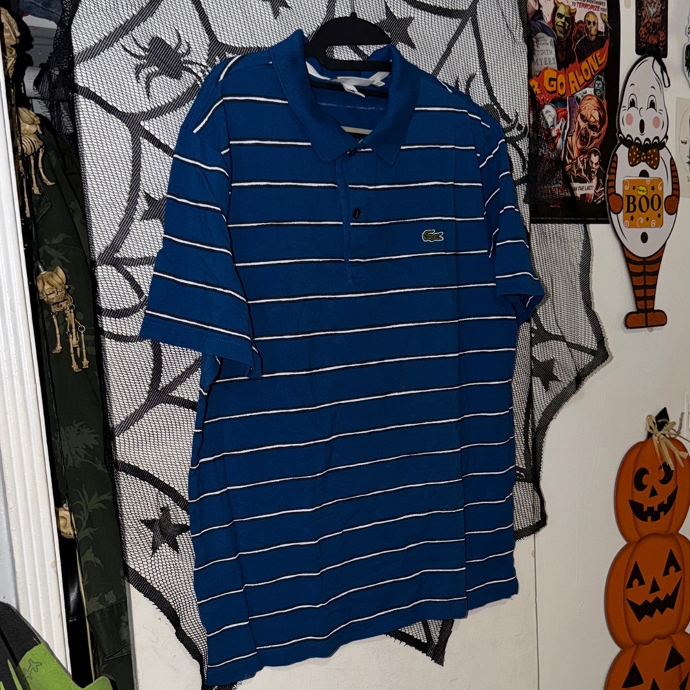 Lacoste Royal Blue Polo with White Stripes - Picture 5 of 8